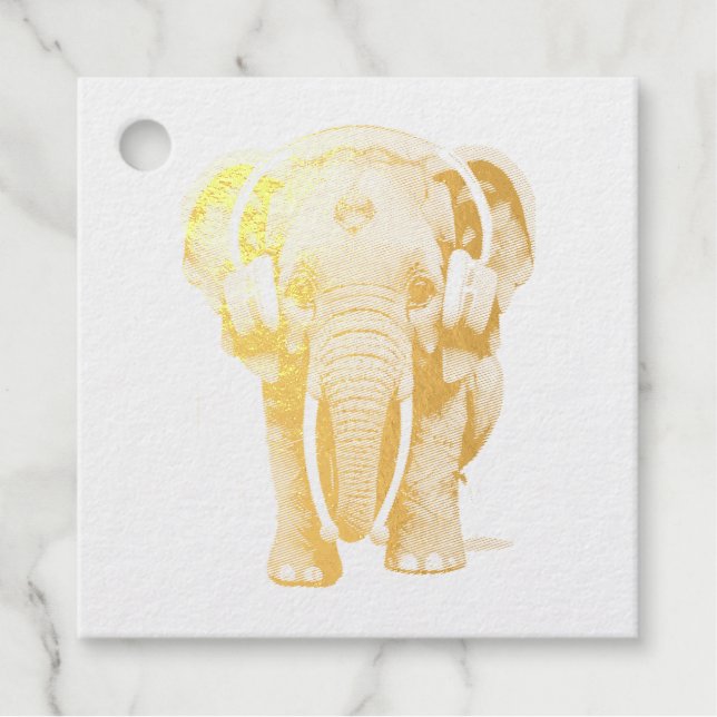 Étiquette-cadeau Eléphant mignon bébé avec casque (Devant)