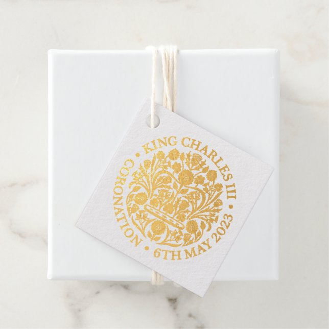 Étiquette-cadeau Emblème de couronnement roi Charles III (Avec boite)