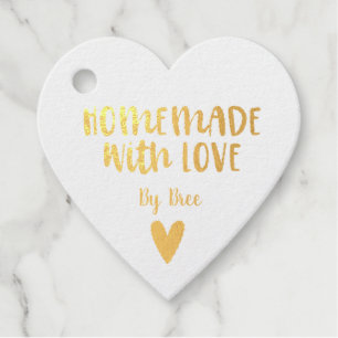Étiquette-cadeau Fabriqué avec l'amour Gold Foil Coeur Favoriser Ta