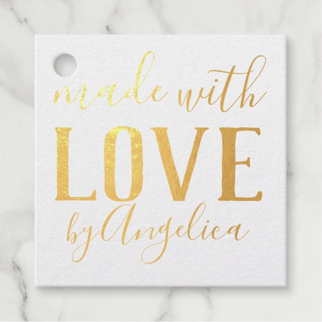 Étiquette-cadeau Fabriqué avec un script d'amour personnalisé (Devant)