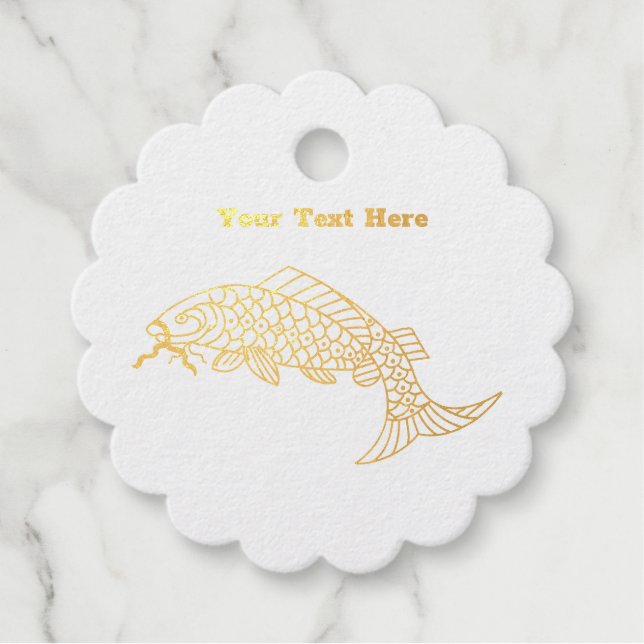Étiquette-cadeau Fancy Imaginaire Poisson Ornate Scales Gold Foil (Devant)