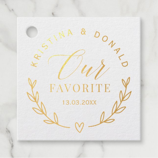 Étiquette-cadeau Faveur de mariage élégante en or blanc (Devant)