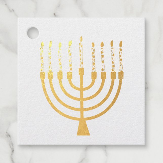 Étiquette-cadeau Festif Menorah Hanoukka Céleste bougies Mariage (Devant)