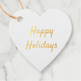 Étiquette-cadeau feuille d'or heureux vacances simple blanc étiquet