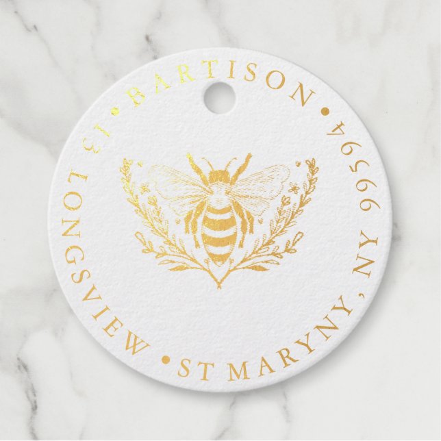 Étiquette-cadeau Fleur abeille RONDE RENVOI ADRESSE CAOUTCHOUC (Devant)
