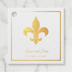 Étiquette-cadeau Fleur-di-lis ou décor mariage à huile d'or