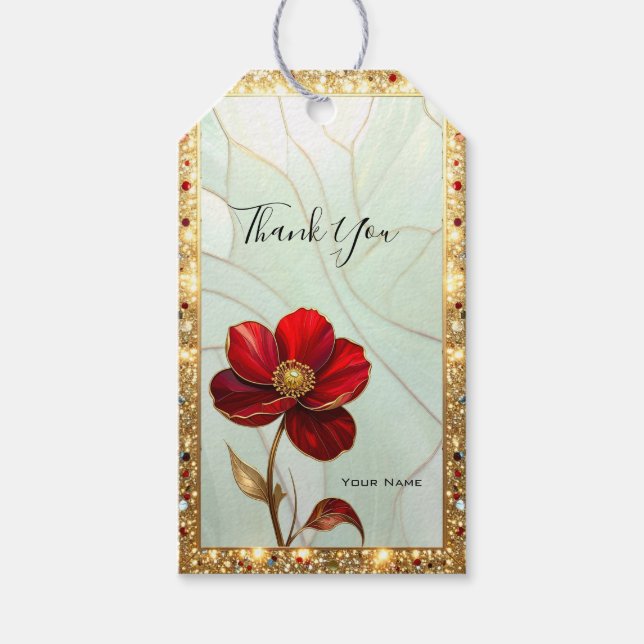 Étiquette cadeau Fleur rouge vitrail (Devant)