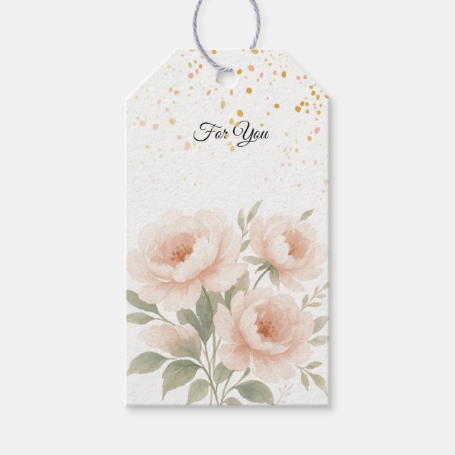 Étiquette Cadeau Fleurie Pivoine Rosée (Devant)