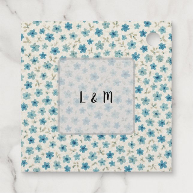 Étiquette-cadeau Fleurs minuscules modernes bleues  (Dos)