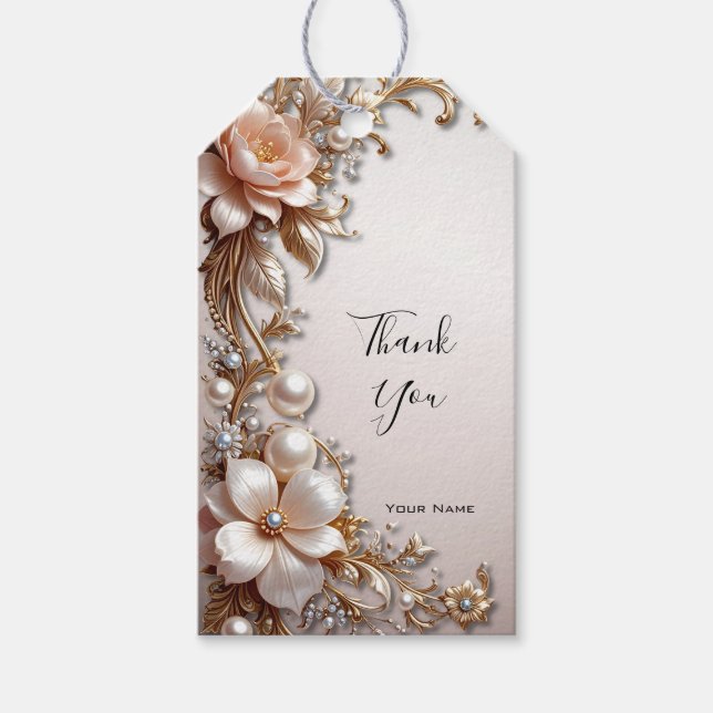Étiquette cadeau Fleurs roses et blanches douces (Devant)