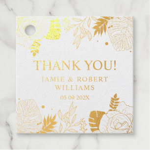 Étiquette-cadeau Fleurs tropicales et cadre feuille