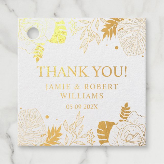 Étiquette-cadeau Fleurs tropicales et cadre feuille (Devant)