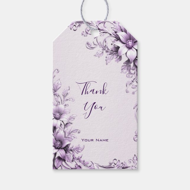 Étiquette Cadeau Fleurs Violettes Élégantes (Devant)