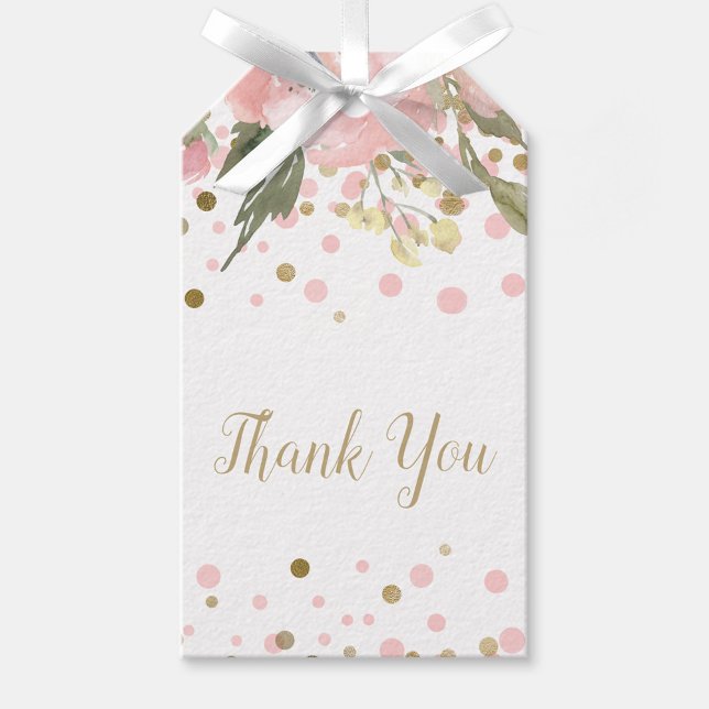 Étiquette cadeau florale aquarelle or rose (Pink gold baby shower favor and gift tags.)