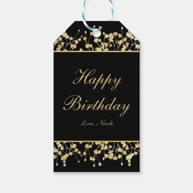 Étiquette cadeau florale en souffle de bébé noir e (Devant)