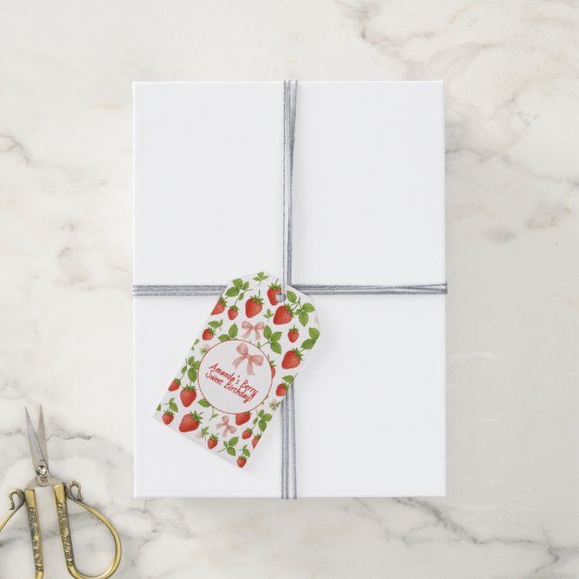 Étiquette Cadeau Fraise Sucrée | Fête d'anniversai (Avec de la ficelle)