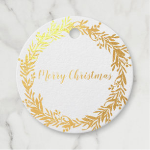 Étiquette-cadeau Gold Foil Holly Berry Wreath Joyeux Noël