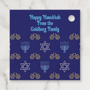 Étiquette-cadeau Happy Hannukah menorah étoiles dreidels
