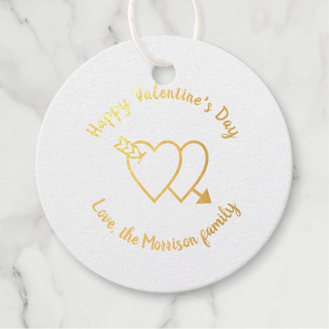 Étiquette-cadeau Heureuse Sainte-Valentin coeur rouge script person (Devant)