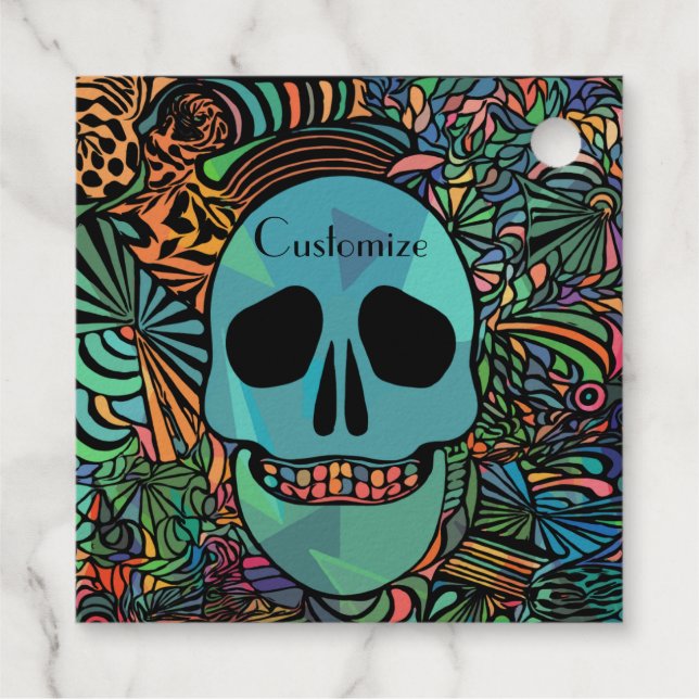 Étiquette-cadeau Hippie Crâne Halloween Thunder_Cove (Dos)