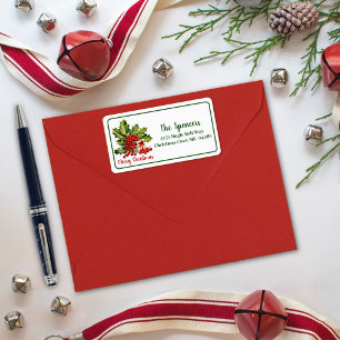 Étiquette Cadeau Holly Feuilles et Berries Joyeux Noël