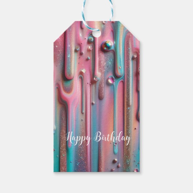 Étiquette cadeau holographique iridescente à goutt (Devant)