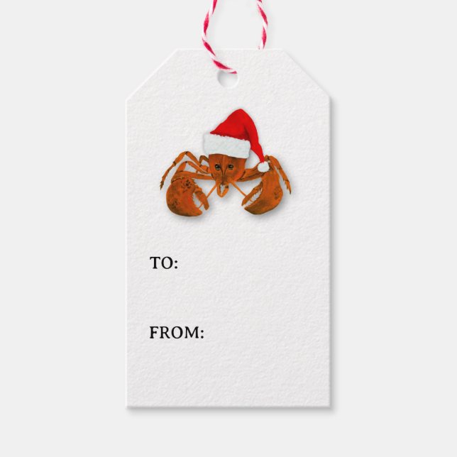 Étiquette cadeau homard Père Noël (Devant)