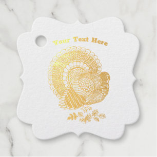 Étiquette-cadeau Homme Turquie Fanned Tail Plumes d'or Feuilles
