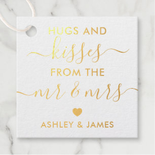 Étiquette-cadeau Hugs et baisers de M. et Mme Tag, Gold Foil