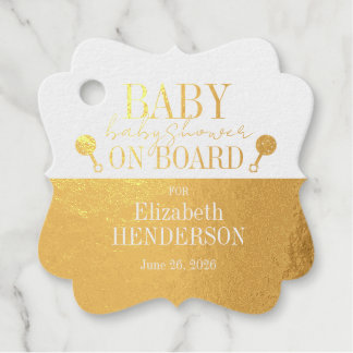 Étiquette-cadeau Invitation en feuille métallisée dorée pour Baby S