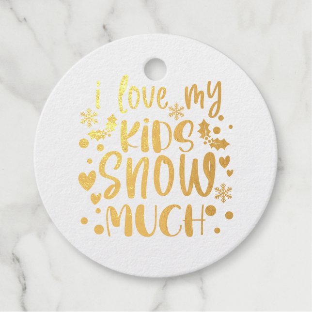 Étiquette-cadeau J'Aime Mes Enfants Neige Beaucoup Photo Noël (Devant)