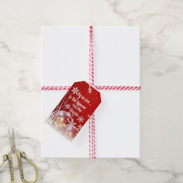 Étiquette cadeau Jésus est la raison de Noël Rouge (Avec de la ficelle)