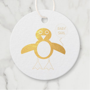 Étiquette-cadeau Joli bébé fille pingouin rose Baby Shower Foil