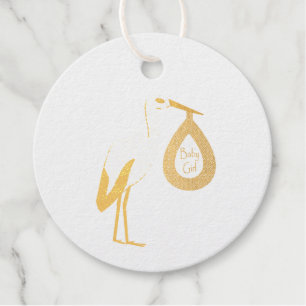 Étiquette-cadeau Joli rose Baby Girl Stork Baby shower personnalisé