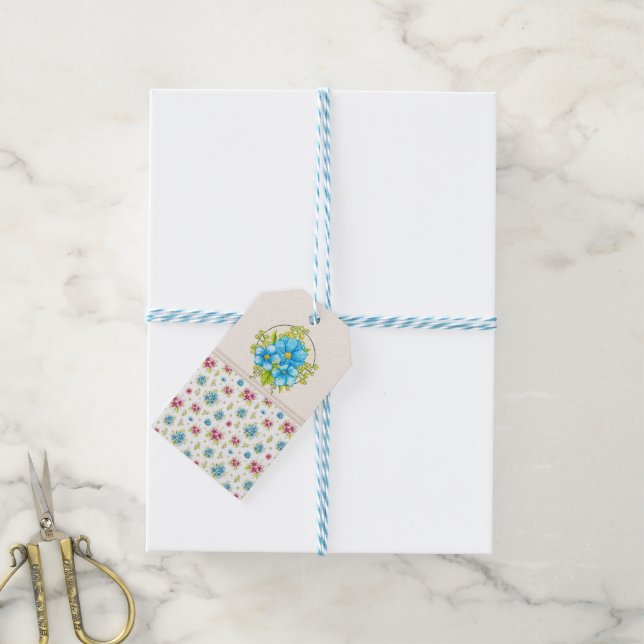 Étiquette Cadeau "Joliment Fleurie" (Avec de laficelle)