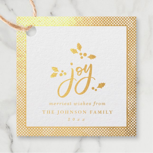 Étiquette-cadeau Joy Gold Foil Misteltoe Joyeux Noël (Devant)