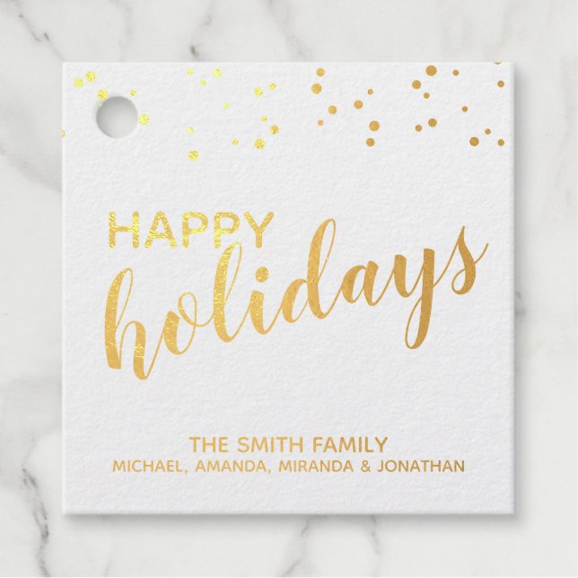 Étiquette-cadeau 'Joyeuses Vacances' Elégante Gold Foil (Devant)