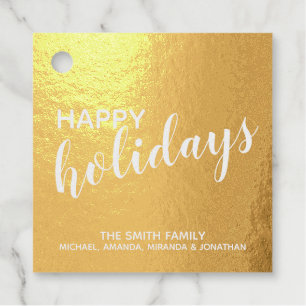 Étiquette-cadeau 'Joyeuses Vacances' Elégante Gold Foil