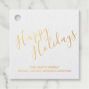 Étiquette-cadeau 'Joyeuses Vacances' Elégante Gold Foil