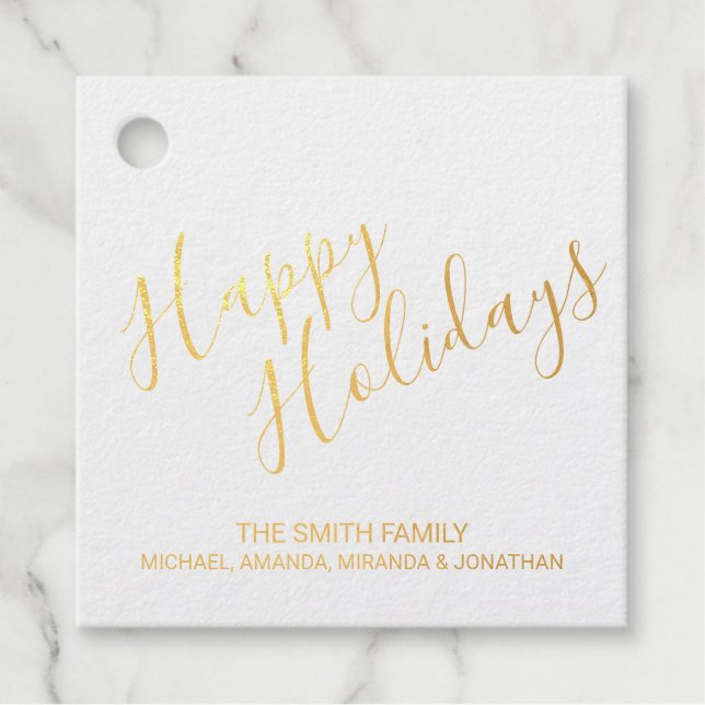 Étiquette-cadeau 'Joyeuses Vacances' Elégante Gold Foil (Devant)