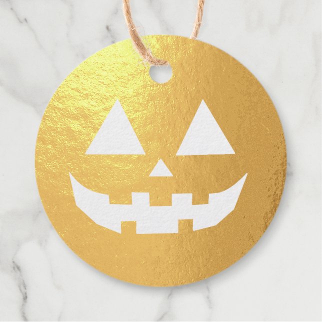 Étiquette-cadeau Joyeux Halloween Jack-o'-Lantern Face 3-Neon Orang (Devant)