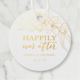 Étiquette-cadeau Joyeux Jour Après Floral Gold Line Art Magnolia