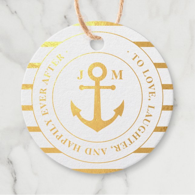 Étiquette-cadeau Joyeux Jour après le Mariage Monogramme Nautique (Devant)