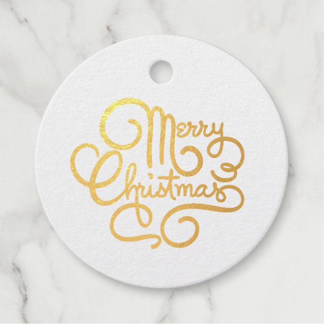 Étiquette-cadeau Joyeux Noël Fancy Police Gold Foil Rond Cadeau (Devant)