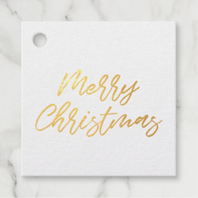 Étiquette-cadeau Joyeux Noël moderne véritable feuille d'or (Devant)