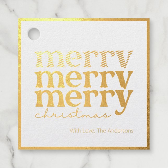 Étiquette-cadeau Joyeux Noël Texte Salutation Nom de famille Or (Devant)
