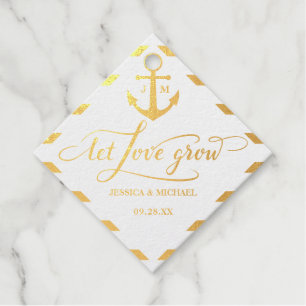 Étiquette-cadeau Laisser l'amour grandir rayures or Ancre Mariage n