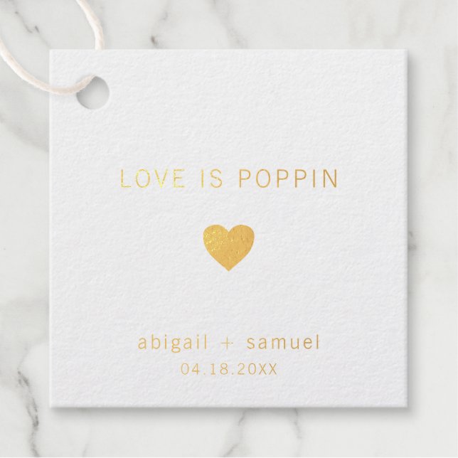 Étiquette-cadeau L'amour éclate Mariage Moderne à Feuille d'Or (Devant)