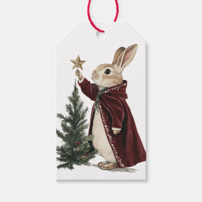 ÉTIQUETTE CADEAU LAPIN DE NOËL ET ARBRE (Devant)