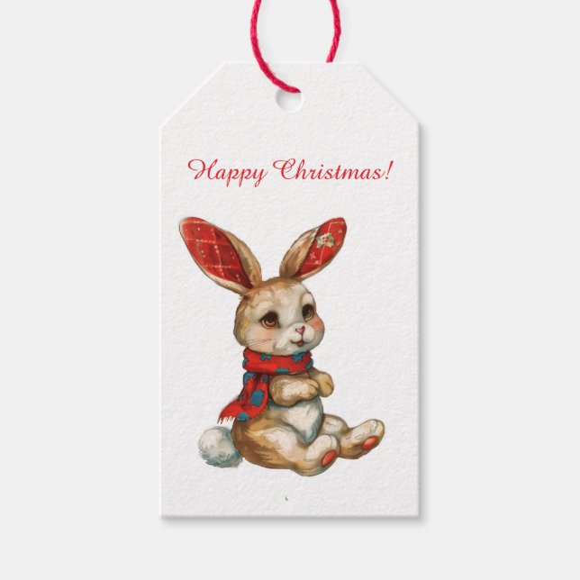 ÉTIQUETTE CADEAU LAPIN DE NOËL RÉTRO (Devant)